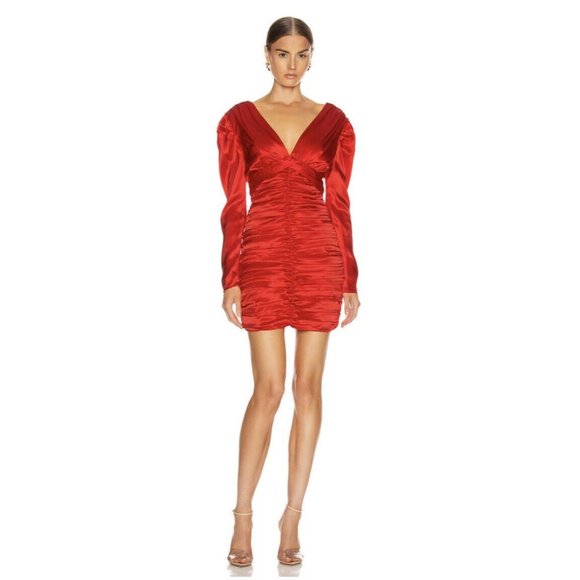 NICHOLAS Gathered Party Mini Dress Scarlet Red Silk Cocktail 2 NWOT $698